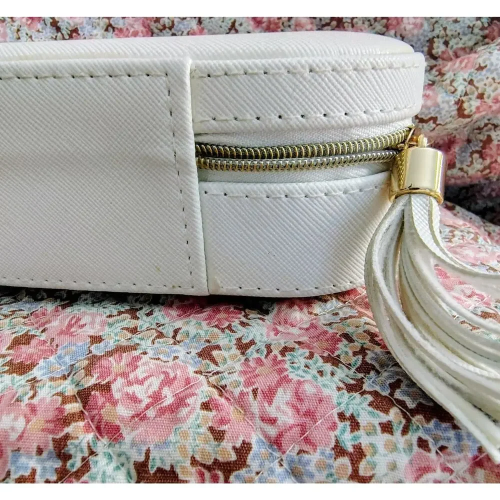 Portable White Jewelry Box Storage Organizer, 